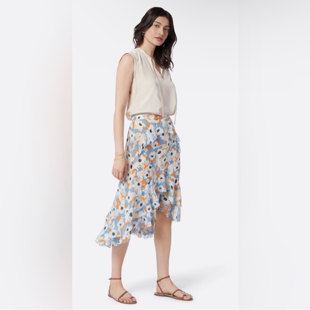 NWT JOIE Brigida Women’s Midi Silk Skirt In Blue Size 12